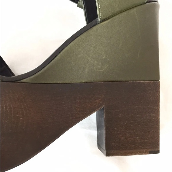 COPY - Celine Two Tone Leather Platform Ankle Strap Wedge Sandals Olive Green 39 - Picture 9 of 12